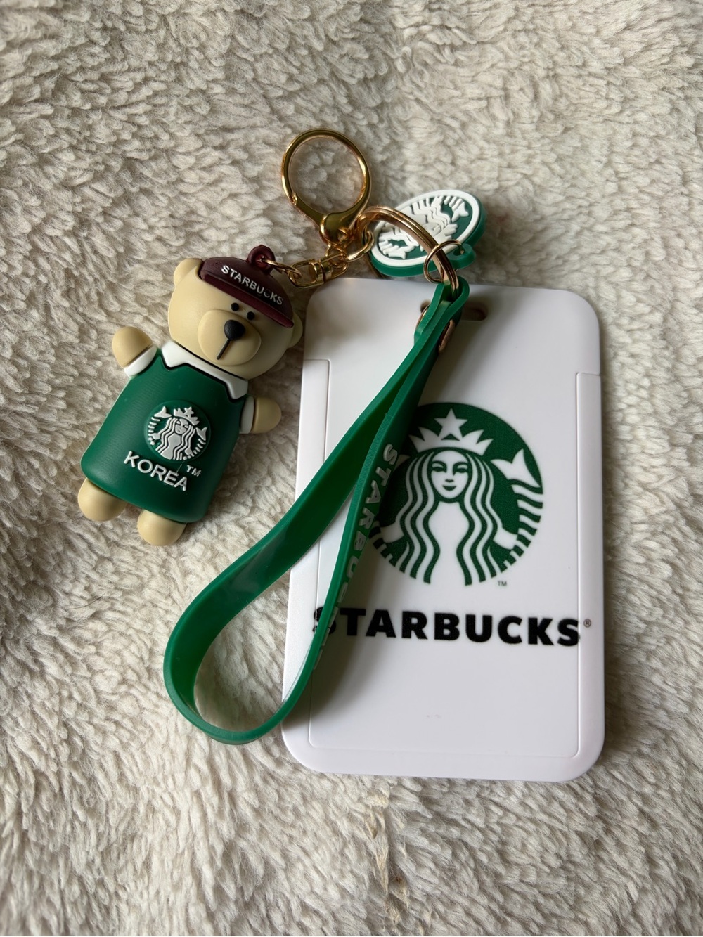 Green & White Bear Key Card Holder